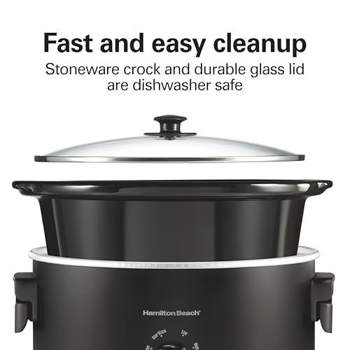 Hamilton Beach 6 Quart Slow Cooker with Space-Saving Folding Handles, 3 Heat Settings, Dishwasher Safe Stoneware Crock and Glass Lid, Black (33664) - My Kitchen Products