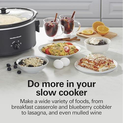 Hamilton Beach 6 Quart Slow Cooker with Space-Saving Folding Handles, 3 Heat Settings, Dishwasher Safe Stoneware Crock and Glass Lid, Black (33664) - My Kitchen Products