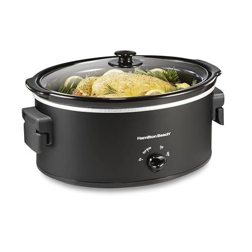 Hamilton Beach 6 Quart Slow Cooker with Space-Saving Folding Handles, 3 Heat Settings, Dishwasher Safe Stoneware Crock and Glass Lid, Black (33664) - My Kitchen Products