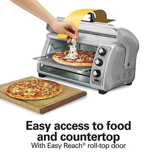 Hamilton Beach 6 Slice Countertop Toaster Oven With Easy Reach Roll-Top Door, Bake, Broil & Toast Functions, Auto Shutoff, Silver (31127D) - My Kitchen Products