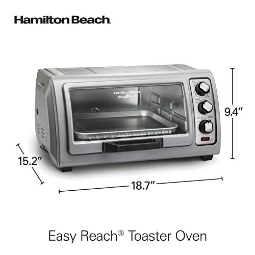 Hamilton Beach 6 Slice Countertop Toaster Oven With Easy Reach Roll-Top Door, Bake, Broil & Toast Functions, Auto Shutoff, Silver (31127D) - My Kitchen Products