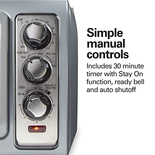 Hamilton Beach 6 Slice Countertop Toaster Oven With Easy Reach Roll-Top Door, Bake, Broil & Toast Functions, Auto Shutoff, Silver (31127D) - My Kitchen Products