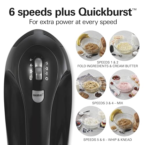 Hamilton Beach 6-Speed Electric Hand Mixer with Whisk, Dough Hooks and Easy Clean Beaters, Powerful 275 Watt Motor, Snap-On Storage Case, Black - My Kitchen Products
