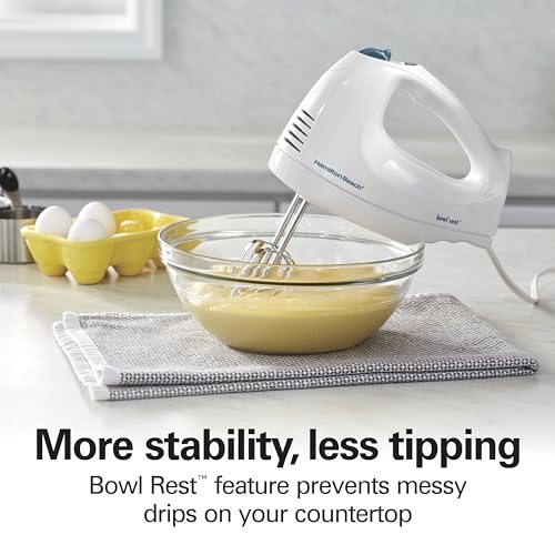Hamilton Beach 6-Speed Electric Hand Mixer with Whisk, Traditional Beaters, Snap-On Storage Case, 250 Watts, White - My Kitchen Products