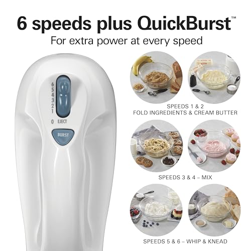 Hamilton Beach 6-Speed Electric Hand Mixer with Whisk, Traditional Beaters, Snap-On Storage Case, 250 Watts, White - My Kitchen Products