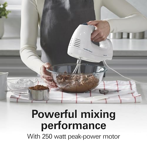 Hamilton Beach 6-Speed Electric Hand Mixer with Whisk, Traditional Beaters, Snap-On Storage Case, 250 Watts, White - My Kitchen Products