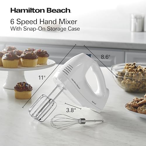 Hamilton Beach 6-Speed Electric Hand Mixer with Whisk, Traditional Beaters, Snap-On Storage Case, 250 Watts, White - My Kitchen Products