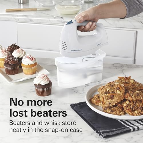 Hamilton Beach 6-Speed Electric Hand Mixer with Whisk, Traditional Beaters, Snap-On Storage Case, 250 Watts, White - My Kitchen Products