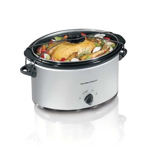 Hamilton Beach 7-Quart Portable Slow Cooker Serves 8+, Dishwasher Safe Crock, Lid Latch Strap for Travel, Brushed Silver - My Kitchen Products