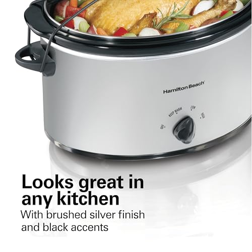 Hamilton Beach 7-Quart Portable Slow Cooker Serves 8+, Dishwasher Safe Crock, Lid Latch Strap for Travel, Brushed Silver - My Kitchen Products