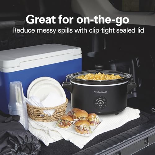 Hamilton Beach 7 Quart Stay or Go Portable Programmable Slow Cooker, 15 Cooking Options, Large Dishwasher Safe Stoneware Crock, Clip-Tight Glass Lid For Easy Travel, Black (33771) - My Kitchen Products