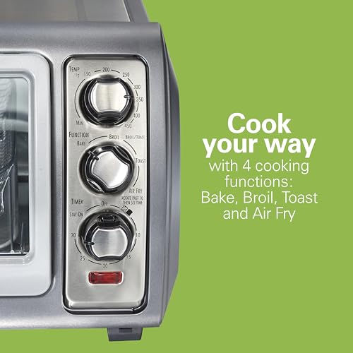 Hamilton Beach Air Fryer Toaster Oven Combo with Large Capacity, Fits 6 Slices or 12” Pizza, 4 Cooking Functions for Convection, Bake, Broil, Roll-Top Door, Easy Reach Sure-Crisp, Stainless Steel - My Kitchen Products