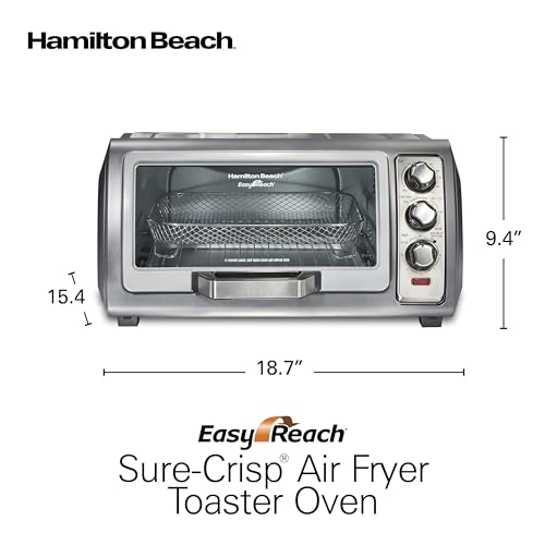 Hamilton Beach Air Fryer Toaster Oven Combo with Large Capacity, Fits 6 Slices or 12” Pizza, 4 Cooking Functions for Convection, Bake, Broil, Roll-Top Door, Easy Reach Sure-Crisp, Stainless Steel - My Kitchen Products