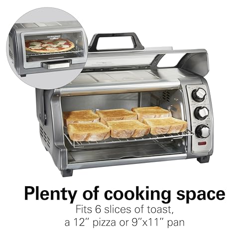 Hamilton Beach Air Fryer Toaster Oven Combo with Large Capacity, Fits 6 Slices or 12” Pizza, 4 Cooking Functions for Convection, Bake, Broil, Roll-Top Door, Easy Reach Sure-Crisp, Stainless Steel - My Kitchen Products