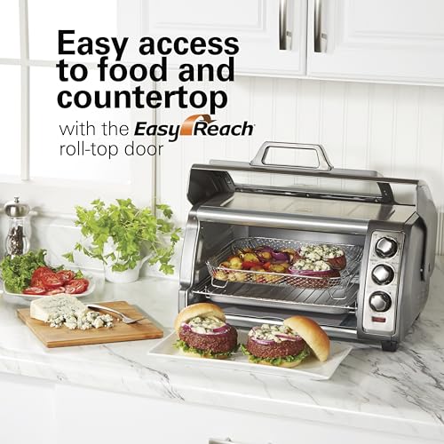 Hamilton Beach Air Fryer Toaster Oven Combo with Large Capacity, Fits 6 Slices or 12” Pizza, 4 Cooking Functions for Convection, Bake, Broil, Roll-Top Door, Easy Reach Sure-Crisp, Stainless Steel - My Kitchen Products