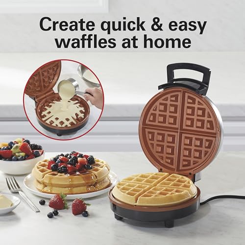 Hamilton Beach Belgian Waffle Maker with PFAS-Free Non-Stick Ceramic-Coated Plates, Browning Control, Indicator Lights, Stainless Steel (26081) - My Kitchen Products