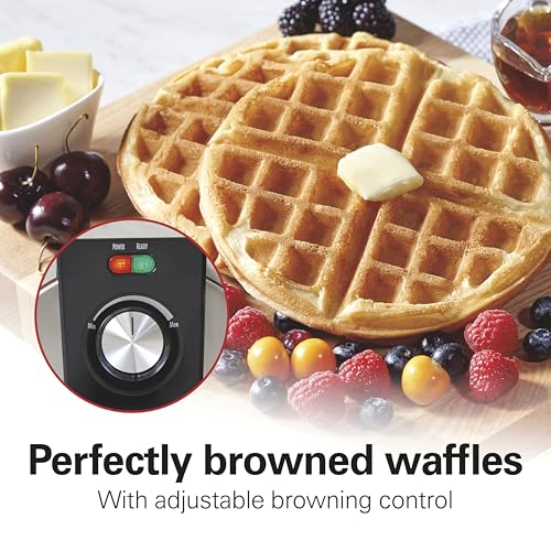 Hamilton Beach Belgian Waffle Maker with PFAS-Free Non-Stick Ceramic-Coated Plates, Browning Control, Indicator Lights, Stainless Steel (26081) - My Kitchen Products