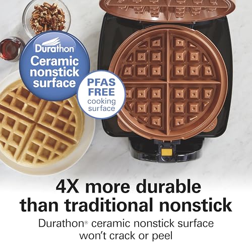 Hamilton Beach Belgian Waffle Maker with Removable PFAS-Free Durathon Nonstick Coated Plates, Easy Flip, Ceramic Grids, Black (26031) - My Kitchen Products