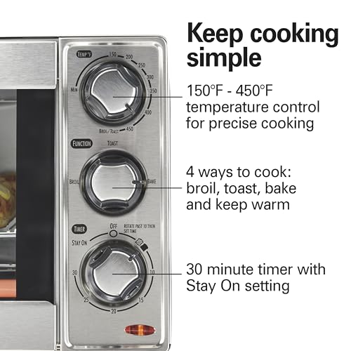 Hamilton Beach Countertop Toaster Oven & Pizza Maker Large 4-Slice Capacity, Stainless Steel (31401) - My Kitchen Products