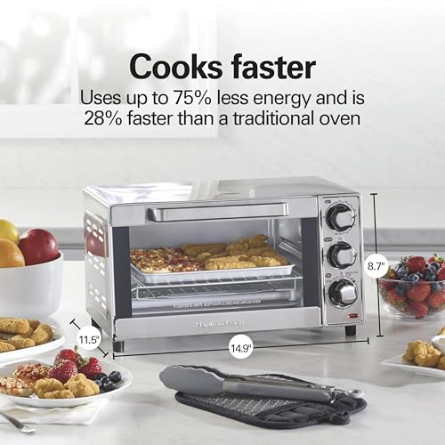 Hamilton Beach Countertop Toaster Oven & Pizza Maker Large 4-Slice Capacity, Stainless Steel (31401) - My Kitchen Products