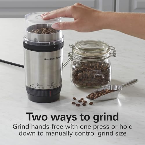 Hamilton Beach Custom Grind Electric Coffee Grinder for 4-14 Cups, One-Press Hand-Free Operation with Auto Shutoff, Removable Grinding Bowl For Easy Pour and Clean, Stainless Steel (80406) - My Kitchen Products