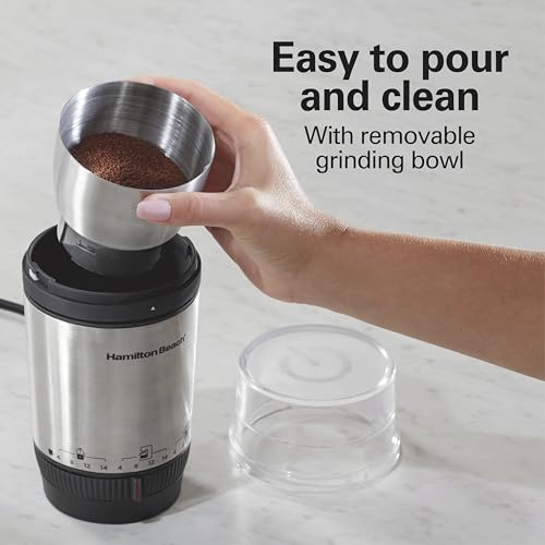 Hamilton Beach Custom Grind Electric Coffee Grinder for 4-14 Cups, One-Press Hand-Free Operation with Auto Shutoff, Removable Grinding Bowl For Easy Pour and Clean, Stainless Steel (80406) - My Kitchen Products