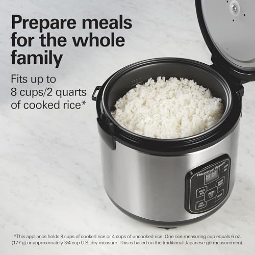 Hamilton Beach Digital Programmable Rice Cooker & Food Steamer, 8 Cups Cooked (4 Uncooked), With Steam & Rinse Basket, Stainless Steel (37518) - My Kitchen Products