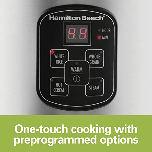 Hamilton Beach Digital Programmable Rice Cooker & Food Steamer, 8 Cups Cooked (4 Uncooked), With Steam & Rinse Basket, Stainless Steel (37518) - My Kitchen Products