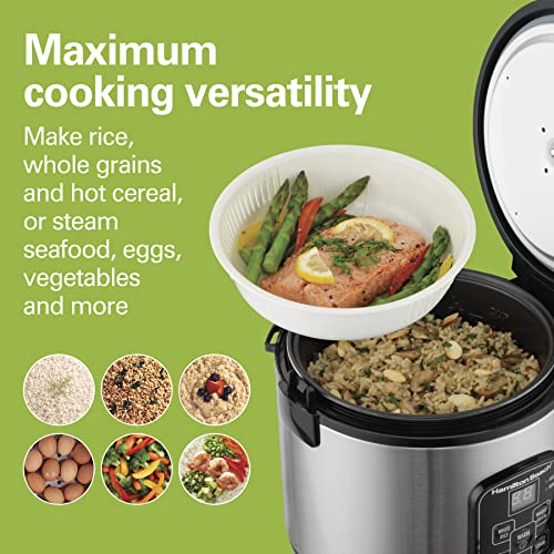 Hamilton Beach Digital Programmable Rice Cooker & Food Steamer, 8 Cups Cooked (4 Uncooked), With Steam & Rinse Basket, Stainless Steel (37518) - My Kitchen Products