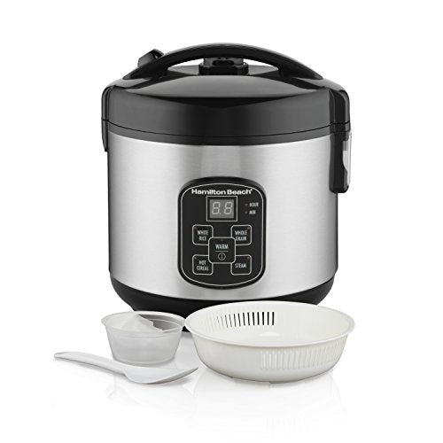 Hamilton Beach Digital Programmable Rice Cooker & Food Steamer, 8 Cups Cooked (4 Uncooked), With Steam & Rinse Basket, Stainless Steel (37518) - My Kitchen Products