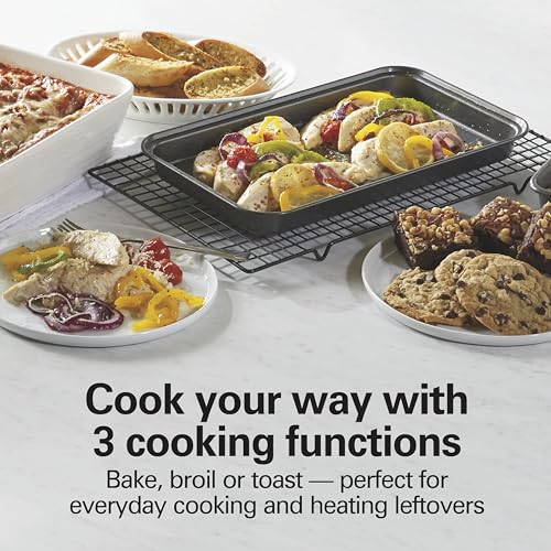 Hamilton Beach Easy Reach 4-Slice Countertop Toaster Oven With Roll-Top Door, 1200 Watts, Fits 9” Pizza, 3 Cooking Functions for Bake, Broil and Toast, Silver (31344DA) - My Kitchen Products