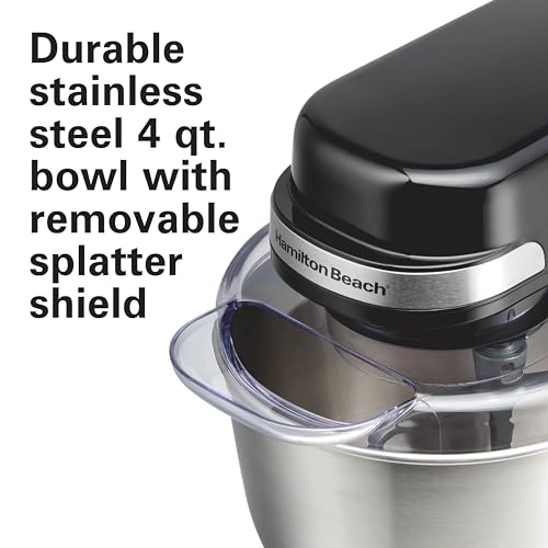 Hamilton Beach Electric Stand Mixer, 4 Quarts, Dough Hook, Flat Beater Attachments, Splash Guard 7 Speeds with Whisk, Black - My Kitchen Products