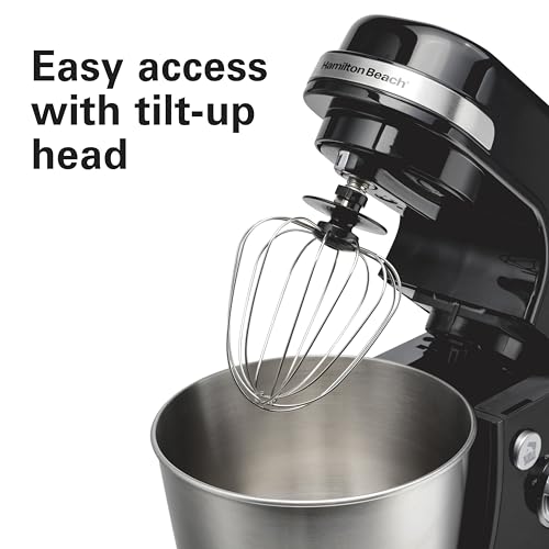 Hamilton Beach Electric Stand Mixer, 4 Quarts, Dough Hook, Flat Beater Attachments, Splash Guard 7 Speeds with Whisk, Black - My Kitchen Products