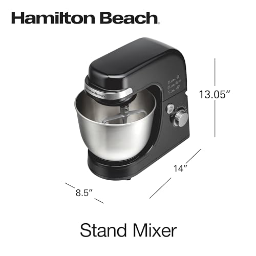 Hamilton Beach Electric Stand Mixer, 4 Quarts, Dough Hook, Flat Beater Attachments, Splash Guard 7 Speeds with Whisk, Black - My Kitchen Products