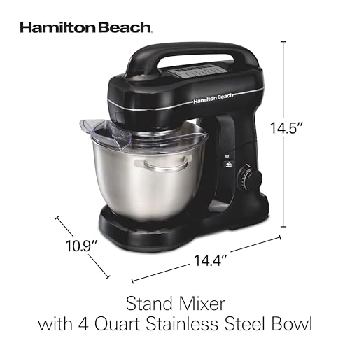 Hamilton Beach Electric Stand Mixer, 4 Quarts, Dough Hook, Flat Beater Attachments, Splash Guard 7 Speeds with Whisk, Easy-Carry Top Handle, Black - My Kitchen Products