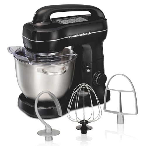 Hamilton Beach Electric Stand Mixer, 4 Quarts, Dough Hook, Flat Beater Attachments, Splash Guard 7 Speeds with Whisk, Easy-Carry Top Handle, Black - My Kitchen Products