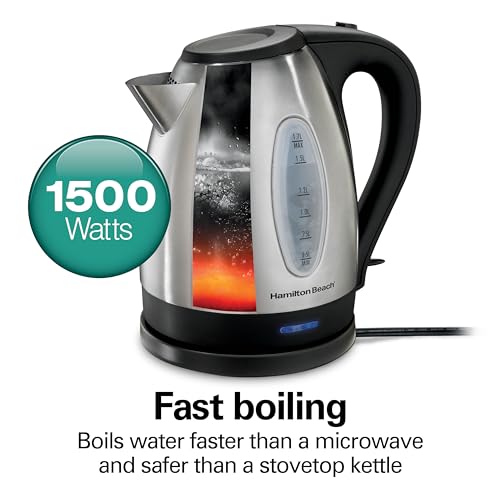 Hamilton Beach Electric Tea Kettle, Water Boiler & Heater, 1.7 Liter, Cordless Serving, 1500 Watts for Fast Boiling, Auto-Shutoff and Boil-Dry Protection, Stainless Steel (40880) - My Kitchen Products