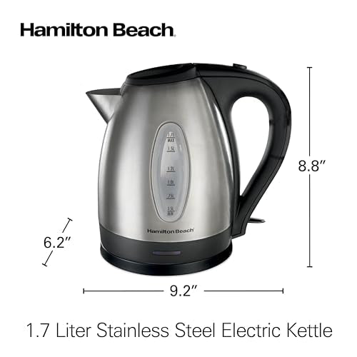 Hamilton Beach Electric Tea Kettle, Water Boiler & Heater, 1.7 Liter, Cordless Serving, 1500 Watts for Fast Boiling, Auto-Shutoff and Boil-Dry Protection, Stainless Steel (40880) - My Kitchen Products