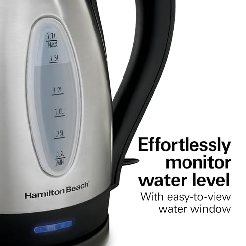 Hamilton Beach Electric Tea Kettle, Water Boiler & Heater, 1.7 Liter, Cordless Serving, 1500 Watts for Fast Boiling, Auto-Shutoff and Boil-Dry Protection, Stainless Steel (40880) - My Kitchen Products