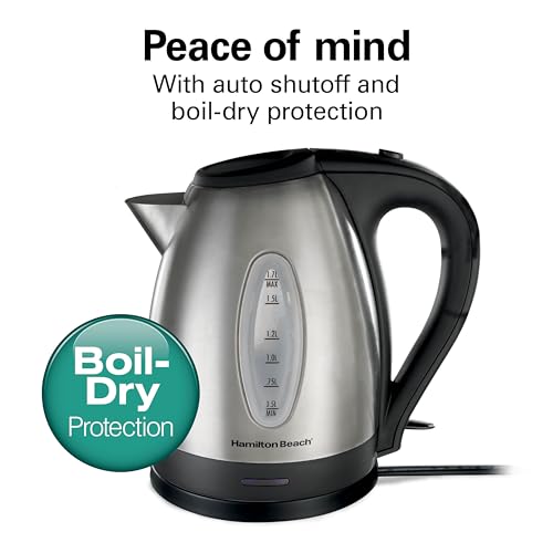 Hamilton Beach Electric Tea Kettle, Water Boiler & Heater, 1.7 Liter, Cordless Serving, 1500 Watts for Fast Boiling, Auto-Shutoff and Boil-Dry Protection, Stainless Steel (40880) - My Kitchen Products