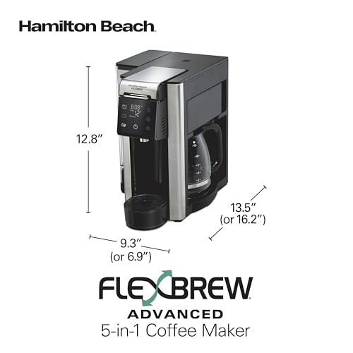Hamilton Beach FlexBrew Advanced 5-in-1 Programmable 12 Cup Drip and Single Serve Hot & Iced Coffee Maker with Movable 60 oz. Water Reservoir, Fast Brewing, Black R49965 (Renewed) - My Kitchen Products