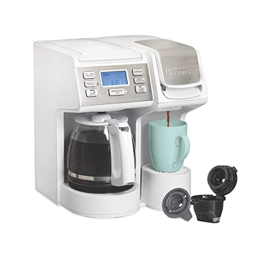 Hamilton Beach FlexBrew Trio 2-Way Coffee Maker, Compatible with K-Cup Pods or Grounds, Combo, Single Serve & Full 12 Cup Coffee Pot, White, Fast Brewing, Removeable Reservoir - My Kitchen Products