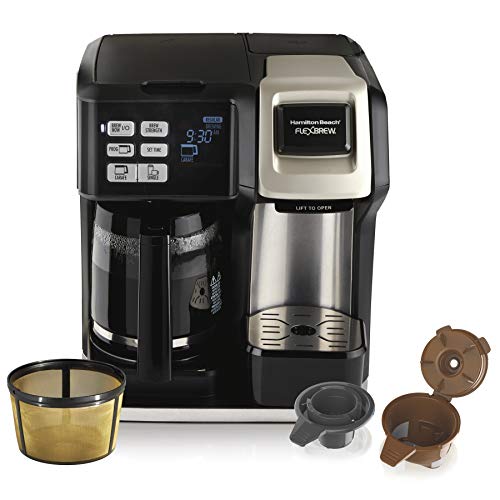 Hamilton Beach FlexBrew Trio 2-Way Coffee Maker, Compatible with K-Cup Pods or Grounds, Single Serve & Full 12c Pot, Permanent Gold-Tone Filter, Black & Silver - My Kitchen Products