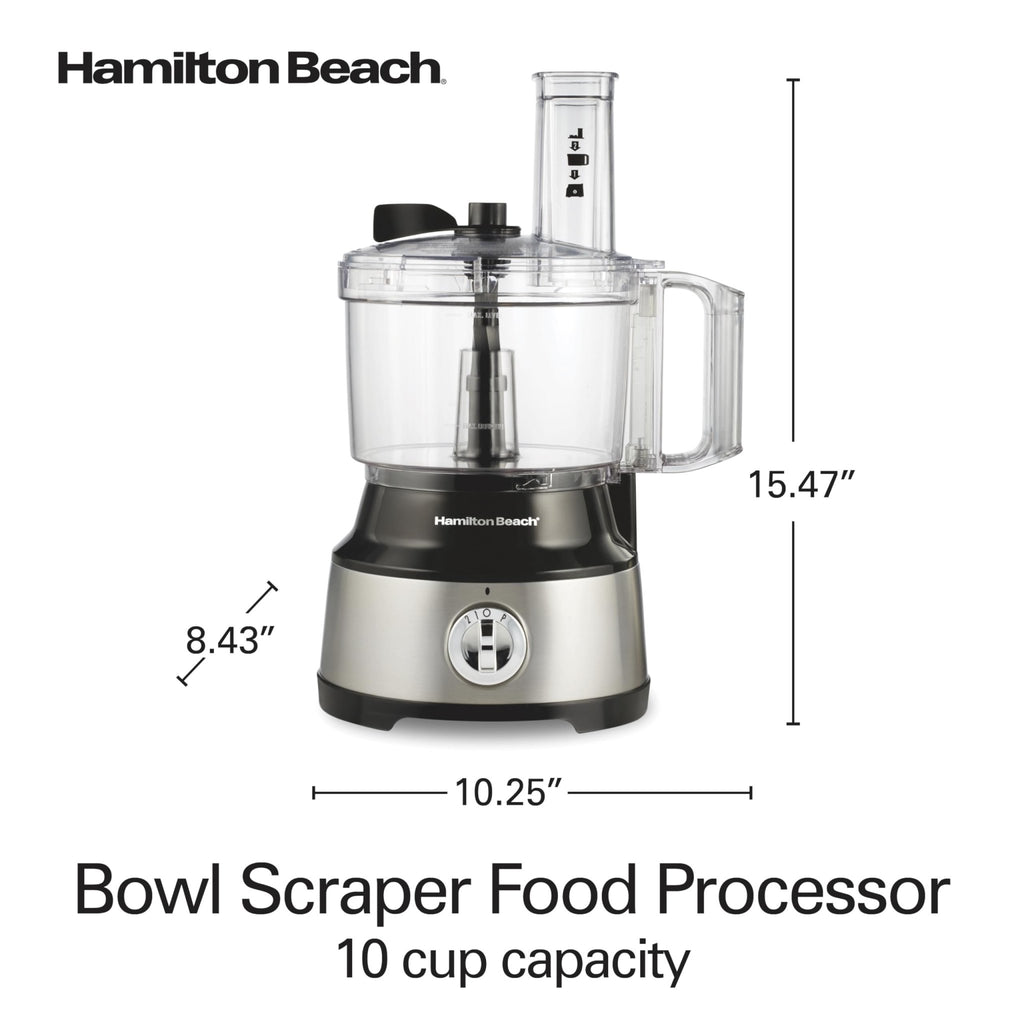 Hamilton Beach Food Processor & Vegetable Chopper for Slicing, Shredding, Mincing, and Puree, 10 Cups + Easy Clean Bowl Scraper, Black and Stainless Steel (70730) - My Kitchen Products