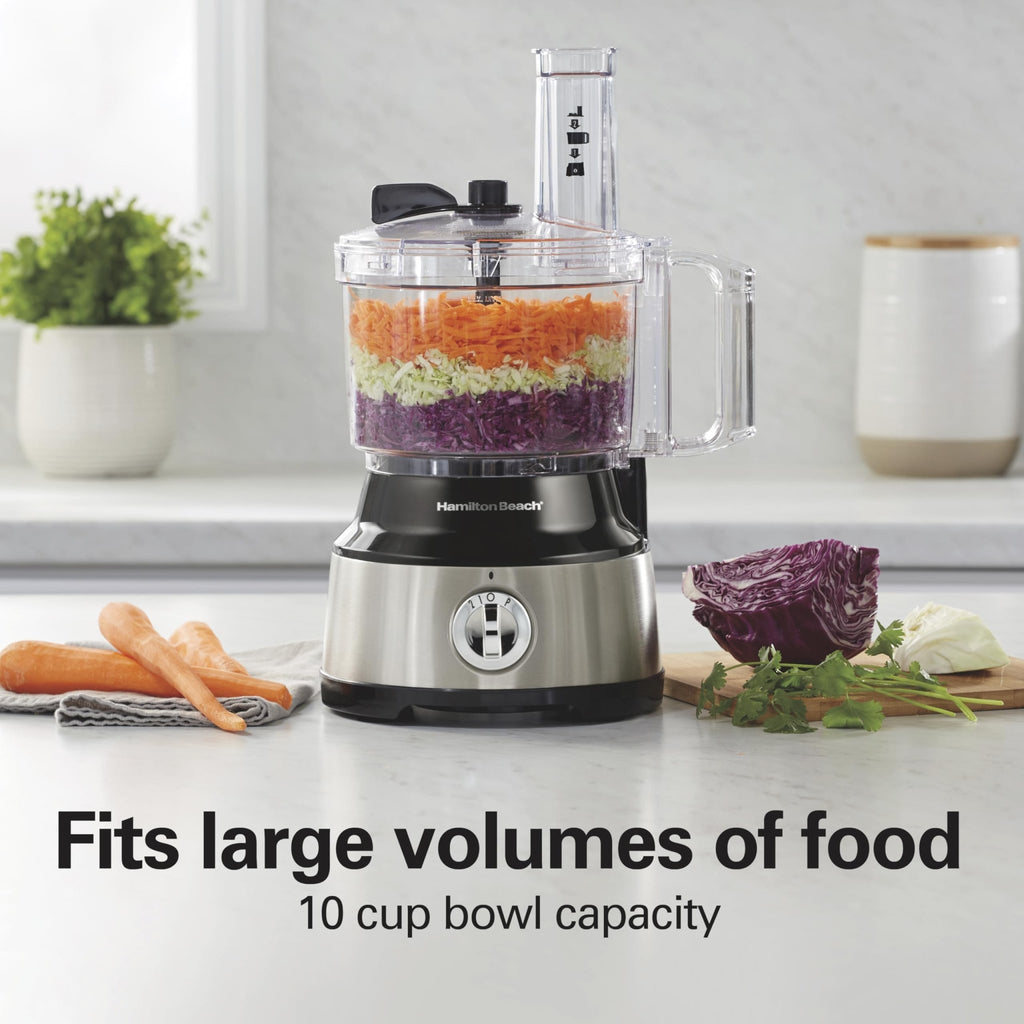 Hamilton Beach Food Processor & Vegetable Chopper for Slicing, Shredding, Mincing, and Puree, 10 Cups + Easy Clean Bowl Scraper, Black and Stainless Steel (70730) - My Kitchen Products