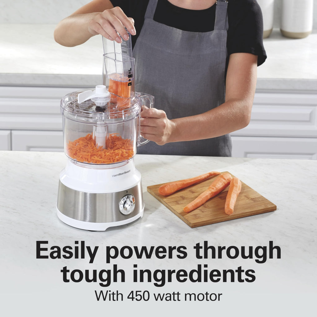 Hamilton Beach Food Processor & Vegetable Chopper for Slicing, Shredding, Mincing, and Puree, 10 Cups + Easy Clean Bowl Scraper, White and Stainless Steel (70733) - My Kitchen Products