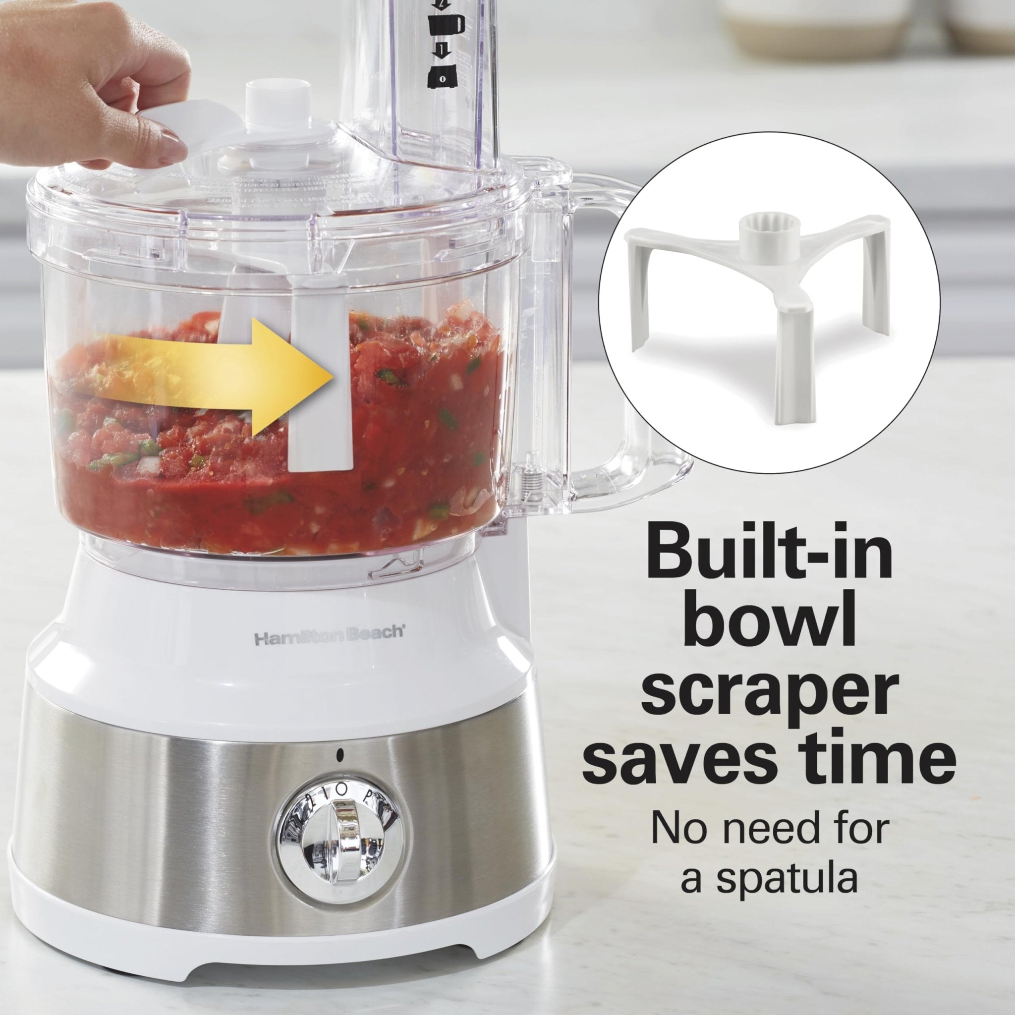 Hamilton Beach Food Processor & Vegetable Chopper for Slicing, Shredding, Mincing, and Puree, 10 Cups + Easy Clean Bowl Scraper, White and Stainless Steel (70733) - My Kitchen Products