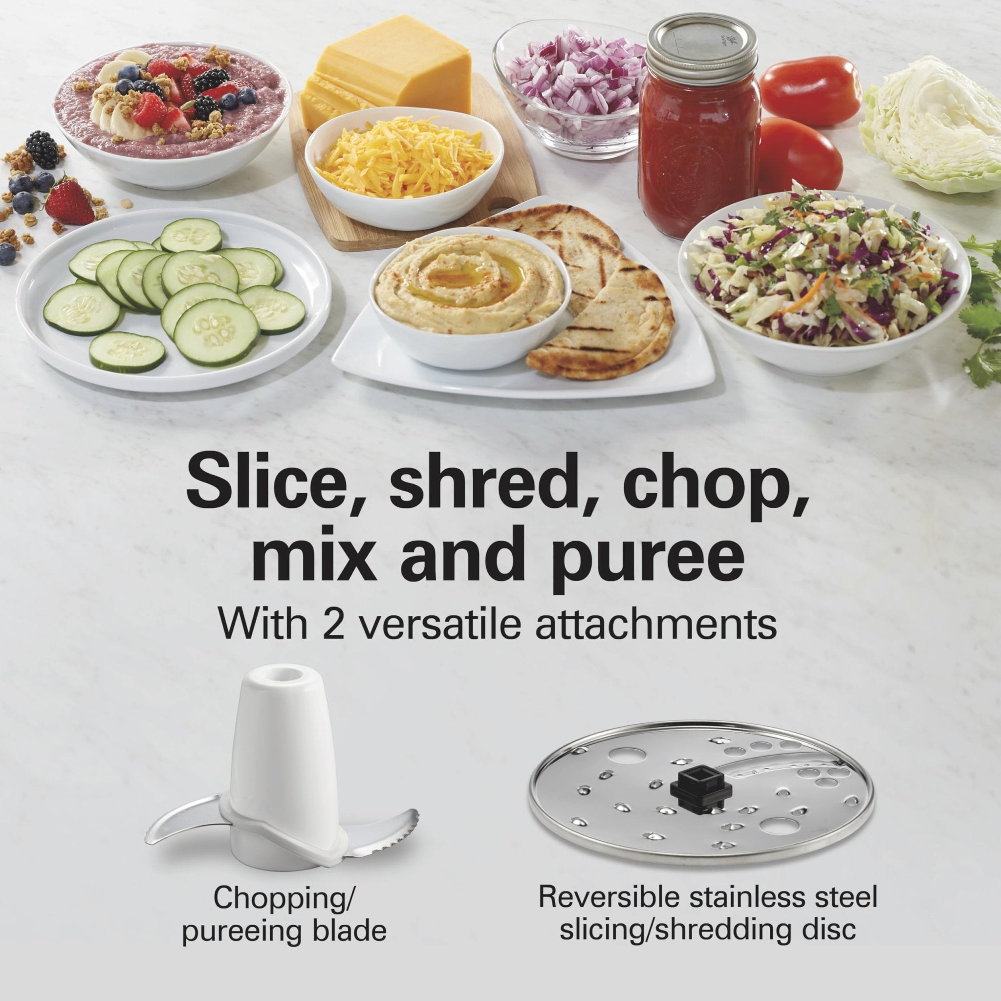Hamilton Beach Food Processor & Vegetable Chopper for Slicing, Shredding, Mincing, and Puree, 10 Cups + Easy Clean Bowl Scraper, White and Stainless Steel (70733) - My Kitchen Products