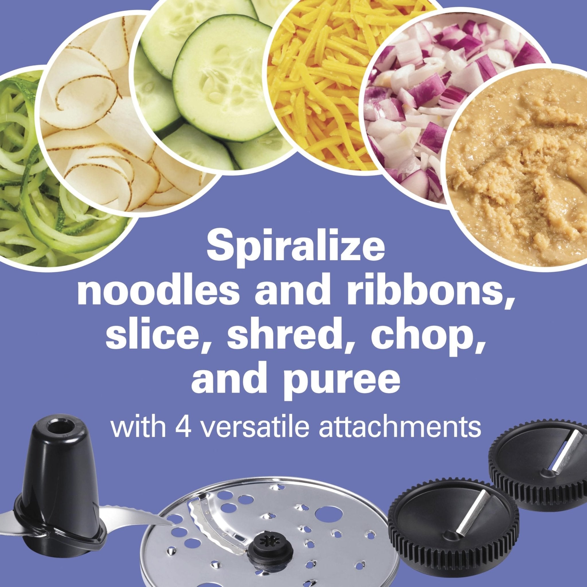 Hamilton Beach Food Processor & Vegetable Chopper for Slicing, Shredding, Mincing, and Puree, 10 Cups + Veggie Spiralizer makes Zoodles and Ribbons, Grey and Stainless Steel (70735) - My Kitchen Products