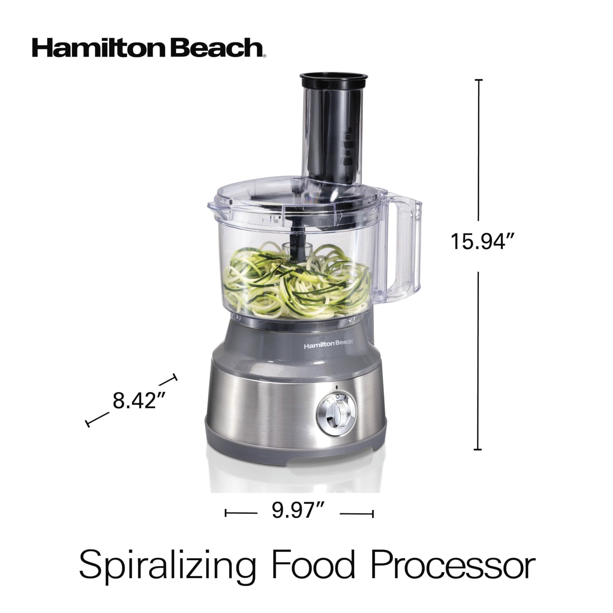 Hamilton Beach Food Processor & Vegetable Chopper for Slicing, Shredding, Mincing, and Puree, 10 Cups + Veggie Spiralizer makes Zoodles and Ribbons, Grey and Stainless Steel (70735) - My Kitchen Products